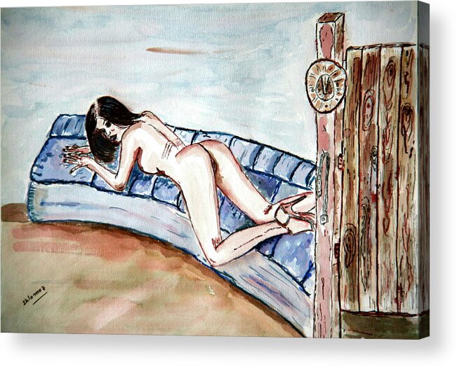 Nude Framed Prints Acrylic Print featuring the painting Dezeere  Passion. by Shlomo Zangilevitch