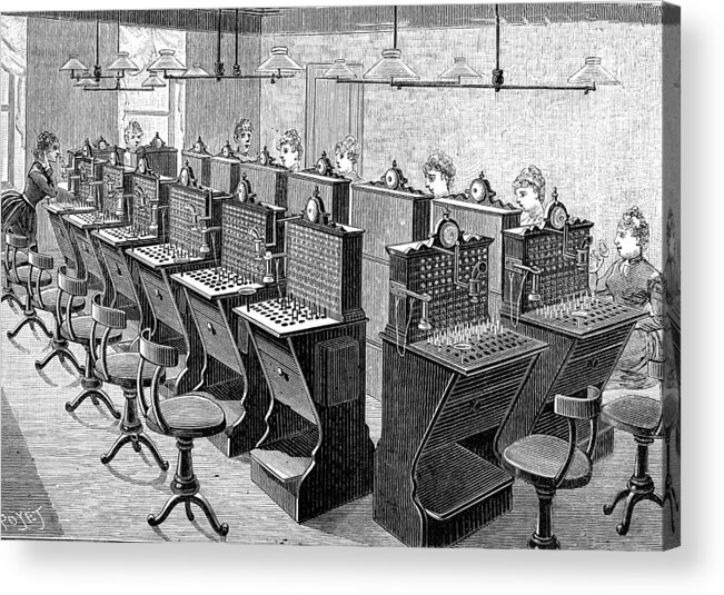 19th Century Acrylic Print featuring the photograph 19th Century Telephone Exchange by Collection Abecasis/science Photo Library