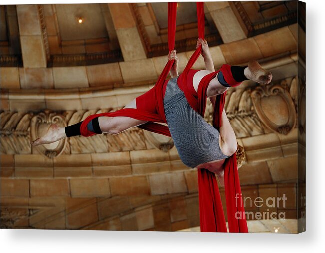 50 States In 50 Days Acrylic Print featuring the photograph Aerial Ribbon Performer at Pennsylvanian Grand Rotunda #1 by Amy Cicconi