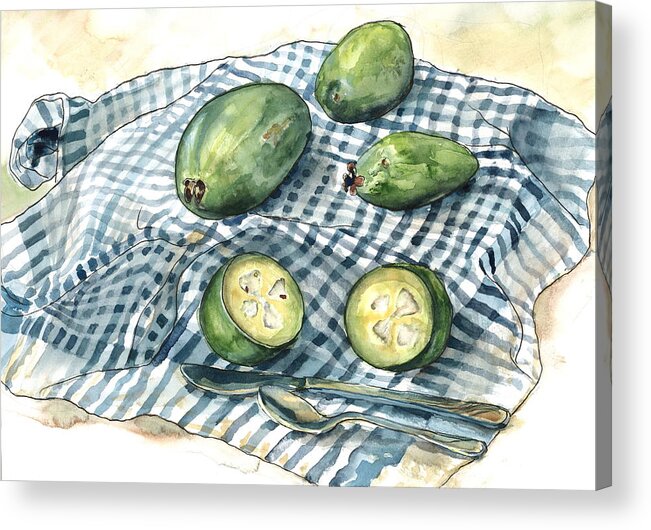Feijoa Acrylic Print featuring the painting Feijoa Study by Whitney Palmer
