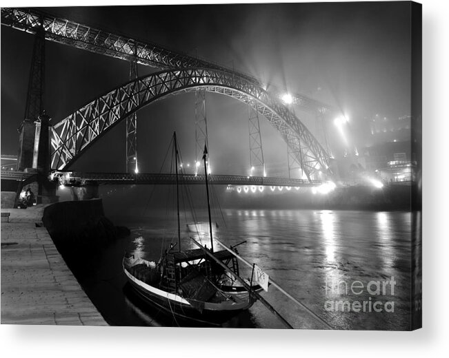 O Porto Acrylic Print featuring the photograph Fog over the Pier and Iconic Bridge - O Porto - Portugal #1 by Carlos Alkmin