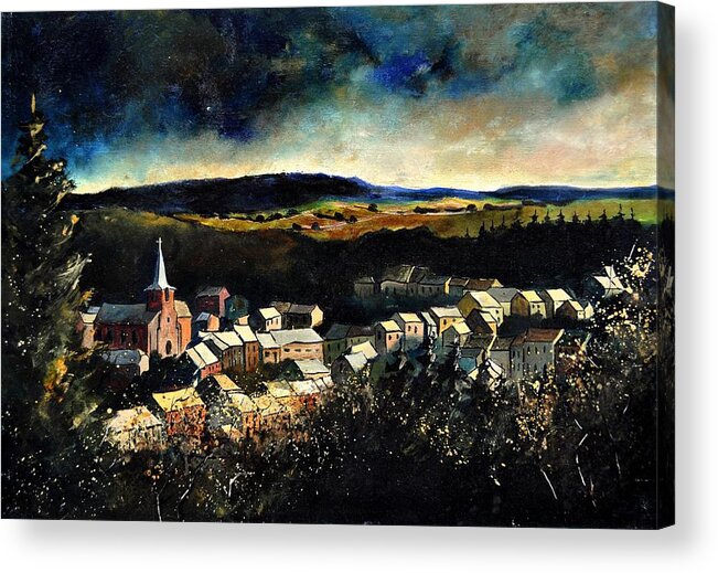 Landscape Acrylic Print featuring the painting Houyet village Belgium #2 by Pol Ledent