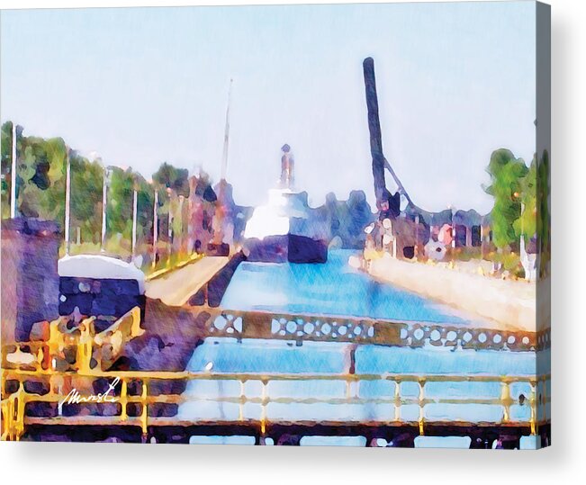 welland Ship Canal Acrylic Print featuring the painting Jacknife Bridge 2 #1 by The Art of Marsha Charlebois