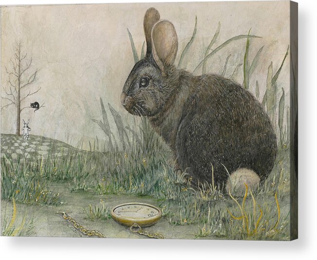 Rabbit Acrylic Print featuring the painting Lost and Found #1 by Sandy Clift
