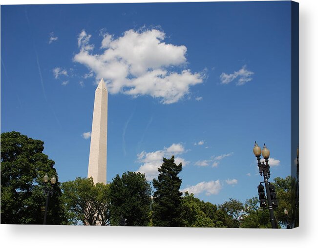 Washington Acrylic Print featuring the photograph Obelisk Rises Into the Clouds by Kenny Glover