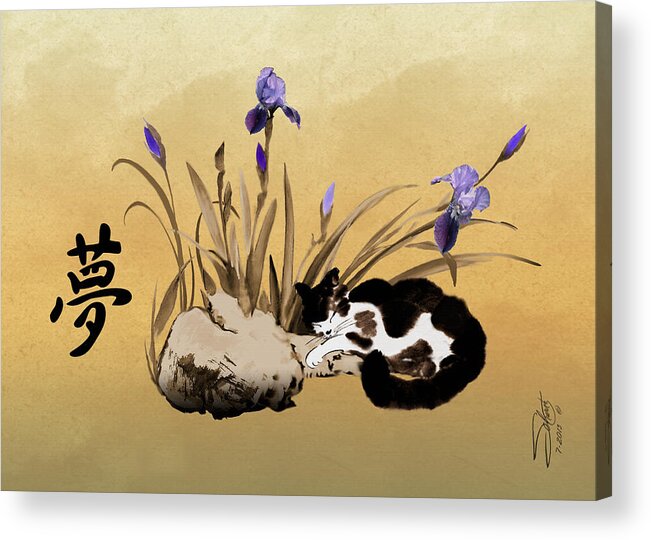 Asian Acrylic Print featuring the painting Spade's Dreaming Cat by M Spadecaller