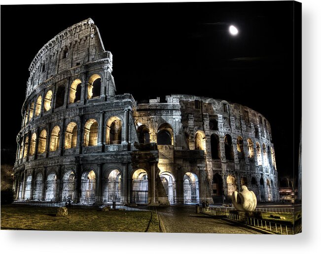Colosseum Acrylic Print featuring the photograph The Moon above the Colosseum No2 by Weston Westmoreland