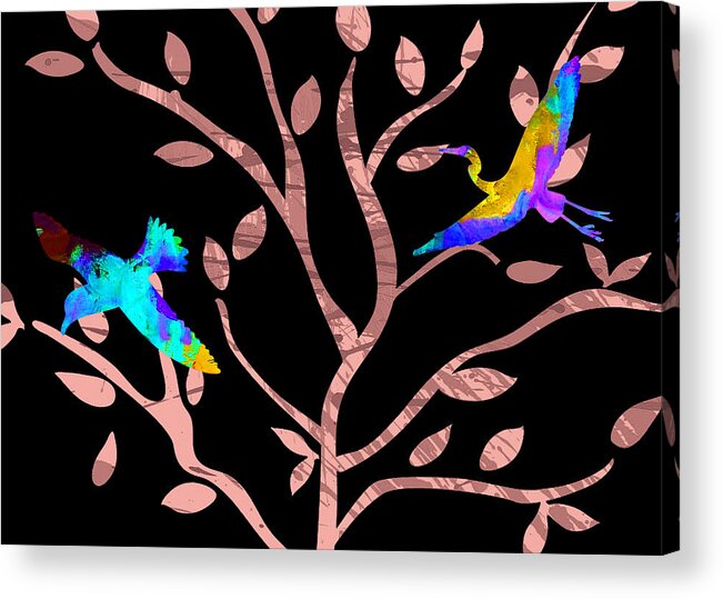Two Acrylic Print featuring the painting Two Birds #1 by Munir Alawi