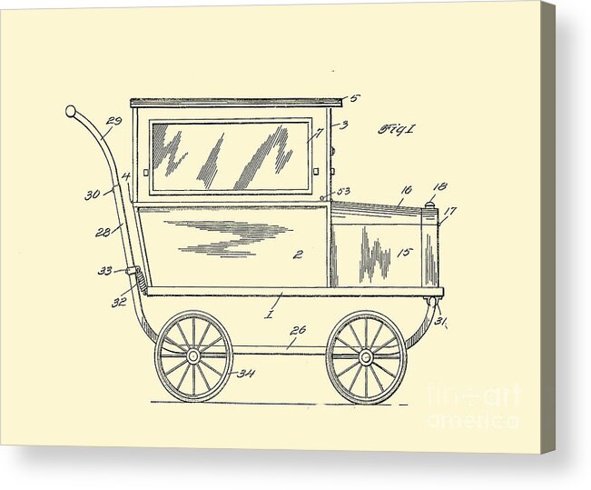 1921 Acrylic Print featuring the digital art 1921 Kilmer Patent Baby Carriage Crop Yellow by Lesa Fine