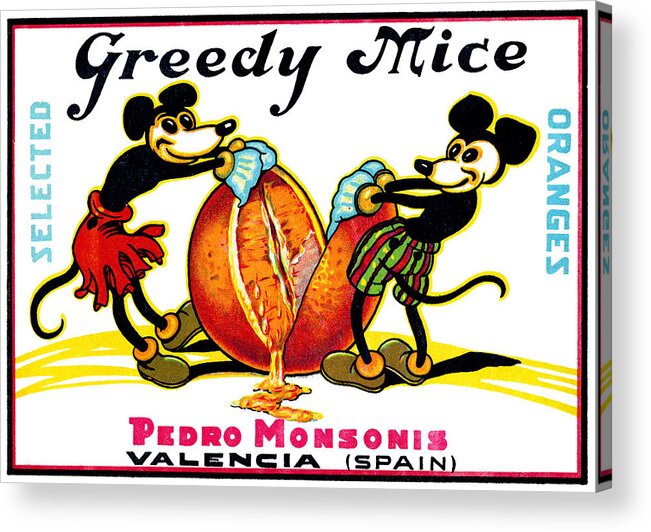 Vintage Acrylic Print featuring the painting 1930 Greedy Mice Crate Label by Historic Image