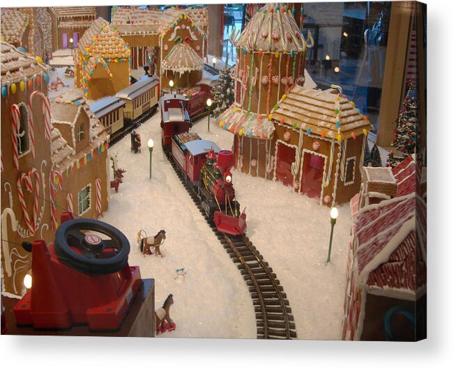 Train Acrylic Print featuring the photograph Gingerbread House Miniature Train #2 by Ellen Tully