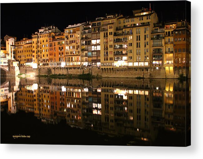 Florence Acrylic Print featuring the photograph To The Right Of Ponte Vecchio by Aleksander Rotner