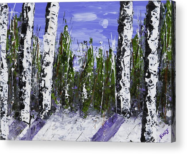Tree Painting Acrylic Print featuring the painting Painting of White Birch Trees in Winter #4 by Keith Webber Jr
