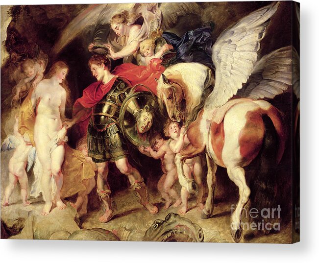 Pegasus Acrylic Print featuring the painting Perseus liberating Andromeda by Peter Paul Rubens