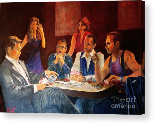 Four-man-at-the Pokertable--painting Acrylic Print featuring the painting Pokertable by Dagmar Helbig