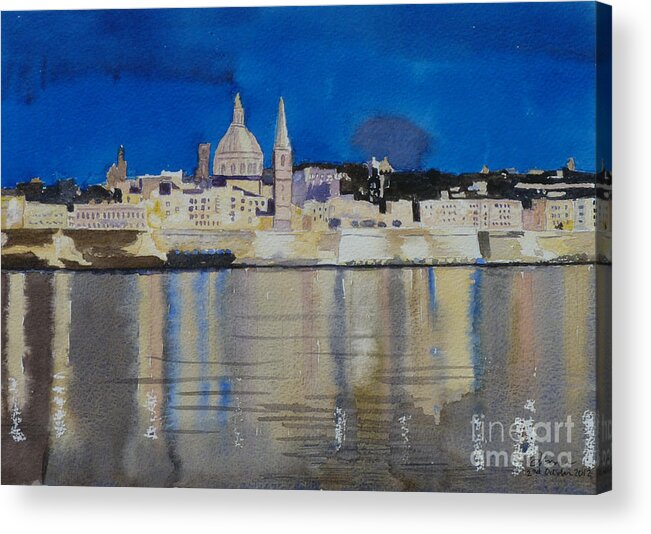 Valletta Acrylic Print featuring the painting Valletta Malta by Godwin Cassar