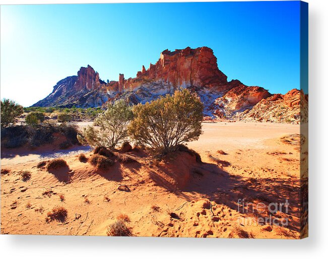 Rainbow Valley Sunrise Outback Landscape Central Australia Water Hole Northern Territory Australian Clay Pan Acrylic Print featuring the photograph Rainbow Valley #4 by Bill Robinson