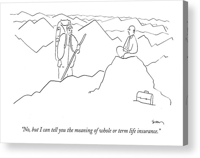 Word Play Business Management 

(mountain Guru Talking To Climber.) 120893 Msh Michael Shaw Acrylic Print featuring the drawing No, But I Can Tell You The Meaning Of Whole Or by Michael Shaw