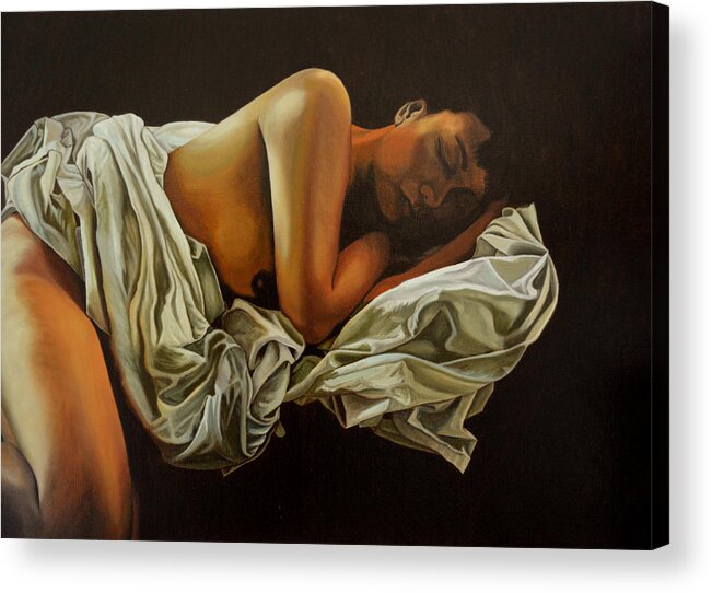 Semi-nude Acrylic Print featuring the painting 7 Am by Thu Nguyen