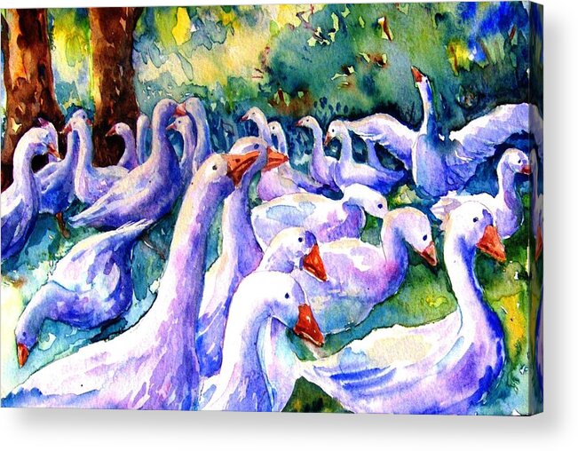 Goose Acrylic Print featuring the painting A Gaggle of Geese by Trudi Doyle