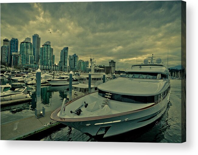 Coal Harbour Acrylic Print featuring the photograph A million dollar ride yacht by Eti Reid