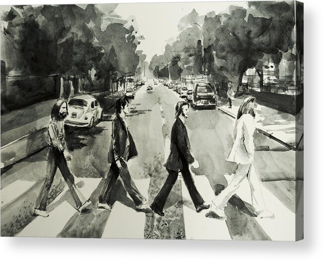 The Beatles Acrylic Print featuring the painting Abbey Road by Bekim M