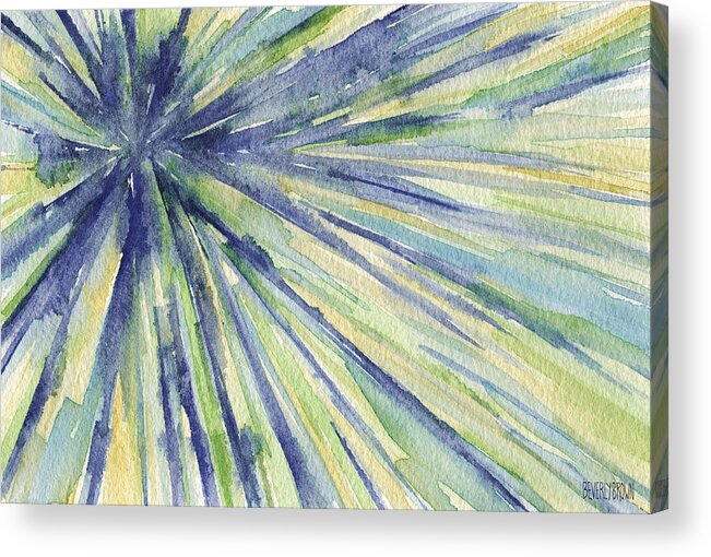 Abstract Acrylic Print featuring the painting Abstract Watercolor Painting - Blue Yellow Green Starburst Pat by Beverly Brown