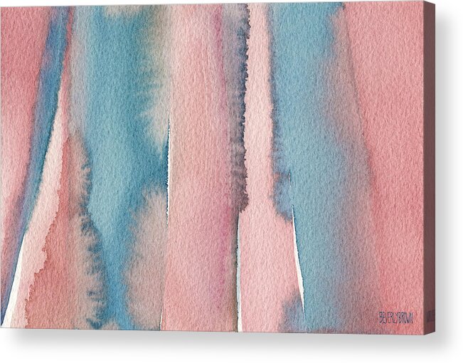 Abstract Acrylic Print featuring the painting Abstract Watercolor Painting - Coral and Teal Blue Wide Stripes by Beverly Brown