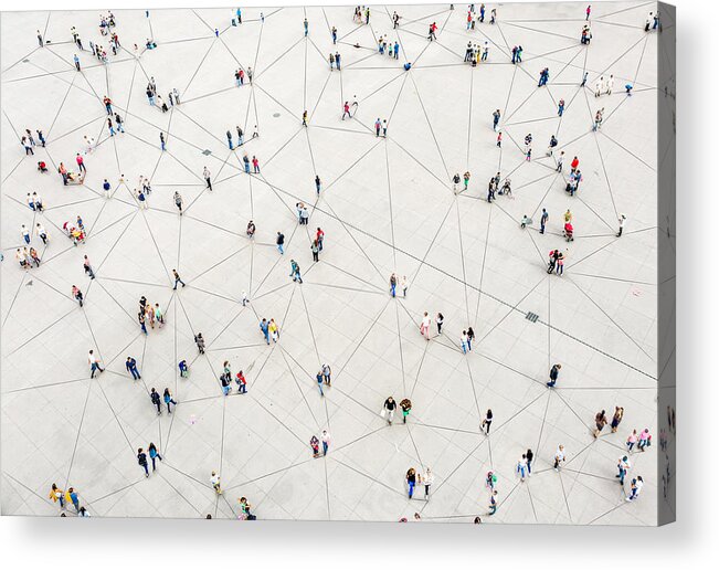 Zocalo Acrylic Print featuring the photograph Aerial view of crowd connected by lines by Orbon Alija