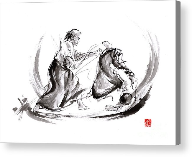 Aikido Fight Painting Acrylic Print featuring the painting Aikido Fight Painting, Aikido Art Print, aikido Art Poster, Aikido Wallpaper by Mariusz Szmerdt