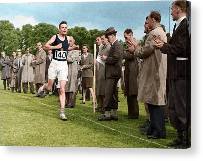 Alan Turing Acrylic Print featuring the photograph Alan Turing Finishing A Race by National Physical Laboratory Crown Copyright/science Photo Library. Coloured By Science Photo Library