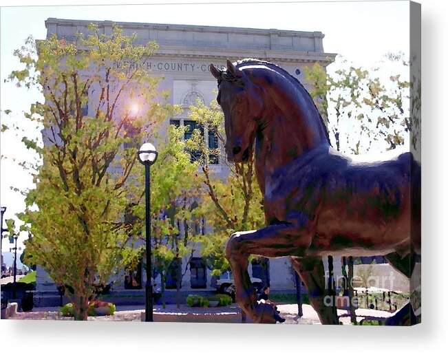 Allentown Pa Acrylic Print featuring the photograph Allentown PA Old Lehigh County Courthouse and DaVinci i Horse by Jacqueline M Lewis