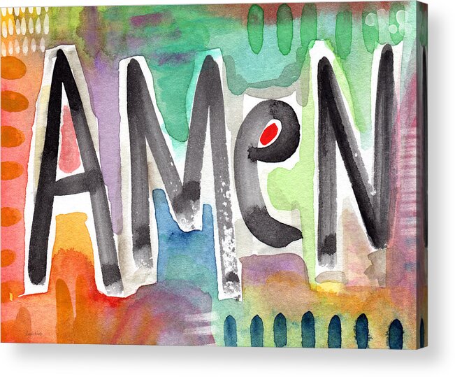 Amen Greeting Card Acrylic Print featuring the mixed media AMEN Greeting Card by Linda Woods