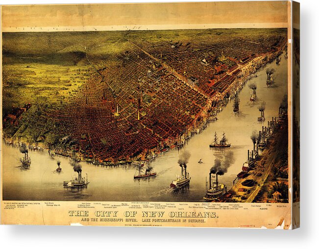 Currier And Ives Acrylic Print featuring the painting Antique Map of New Orleans by Celestial Images