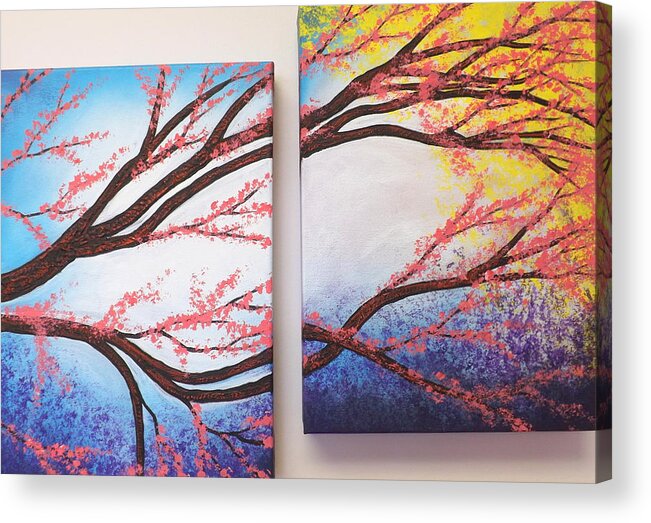Asian Bloom Triptych Acrylic Print featuring the painting Asian Bloom Triptych 2 3 by Darren Robinson