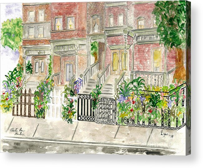Astor Row Acrylic Print featuring the painting Astor Row in Harlem by AFineLyne