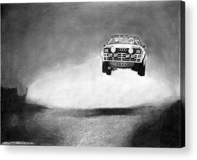 Audi Quattro Acrylic Print featuring the drawing Audi Quattro Flying by Gabor Vida