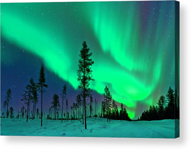 Snow Acrylic Print featuring the photograph Aurora Borealis Northern Lights Sweden by Dave Moorhouse