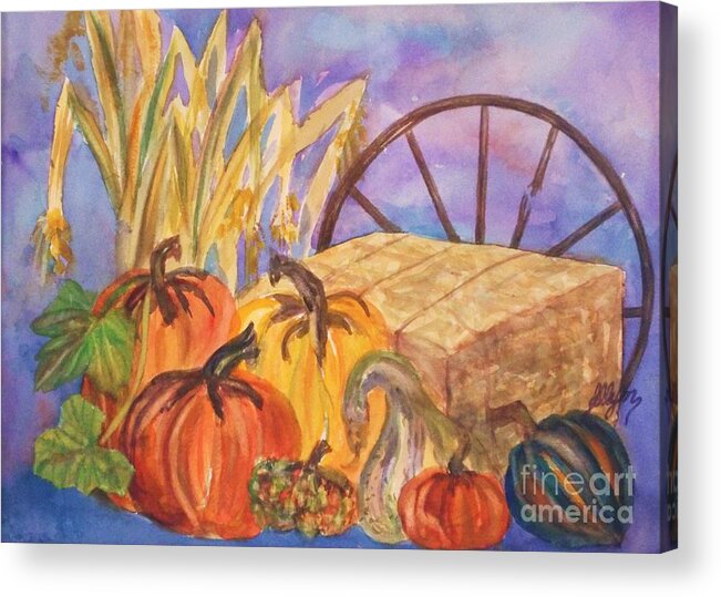 Acorn Squash Acrylic Print featuring the painting Autumn Bounty by Ellen Levinson