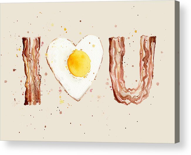 #faaAdWordsBest Acrylic Print featuring the painting Bacon and Egg I Heart You Watercolor by Olga Shvartsur