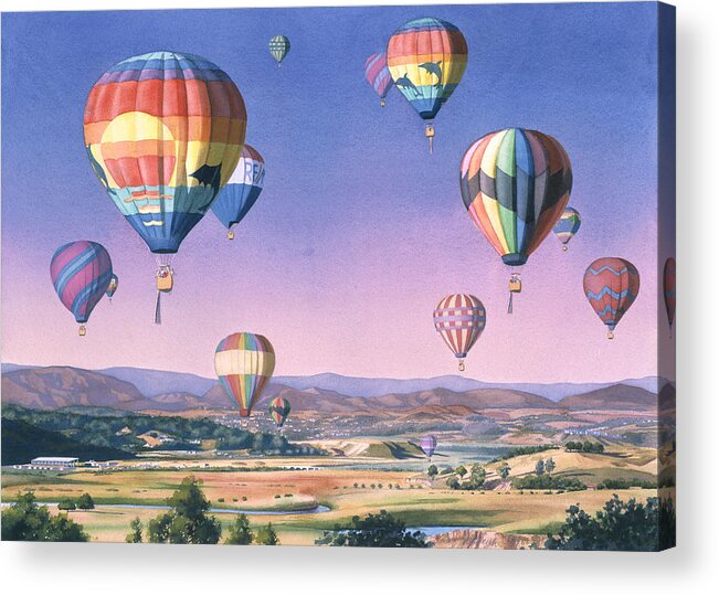 Balloons Acrylic Print featuring the painting Balloons over San Dieguito by Mary Helmreich