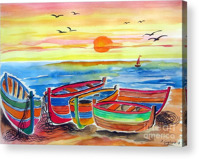 Barche Acrylic Print featuring the painting Barche dei pescatori by Roberto Gagliardi
