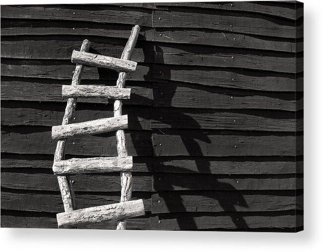Ladder Acrylic Print featuring the photograph Black and White Ladder by Don Johnson