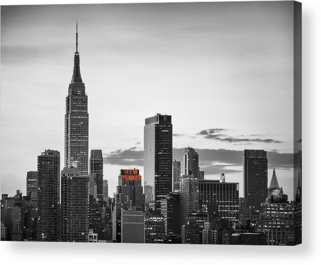 America Acrylic Print featuring the photograph Black and white version of the New York City skyline with Empire by Eduard Moldoveanu