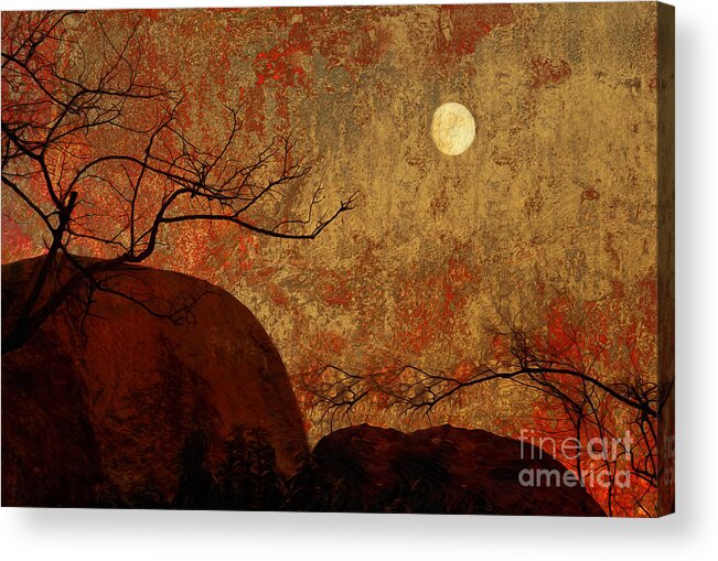 Moon Acrylic Print featuring the digital art Blazing Sunset  by Sherry Curry