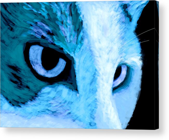 Cat Acrylic Print featuring the digital art Blue Cat Face by Ann Powell