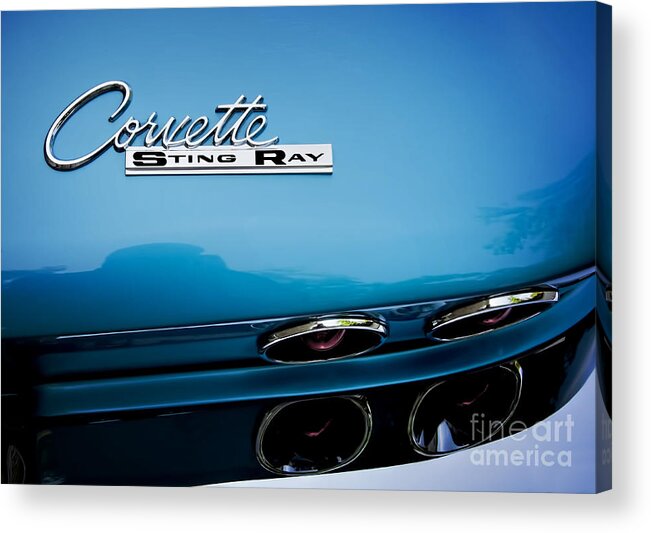Style Acrylic Print featuring the photograph Blue Corvette Sting Ray Rear Emblem by Ken Johnson