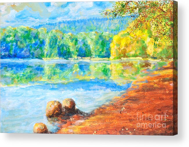  Landscape Acrylic Print featuring the painting Blue lake by Martin Capek