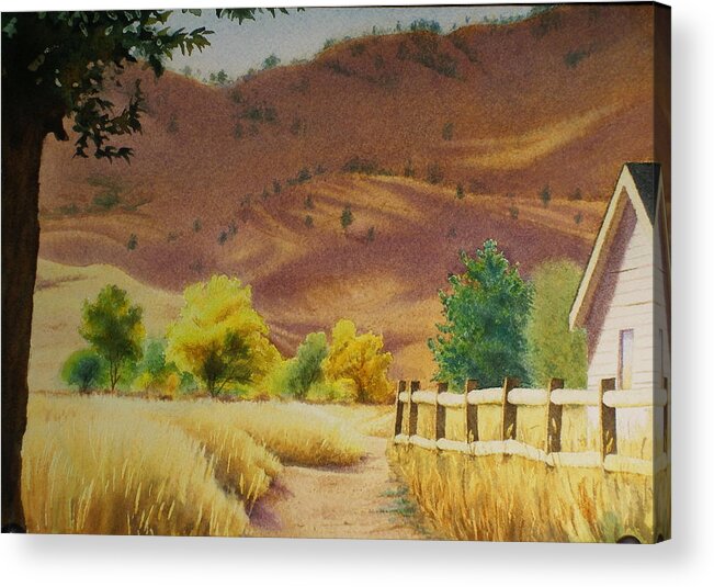 Watercolor Acrylic Print featuring the painting Boulder Foothills in Autumn by Daniel Dayley
