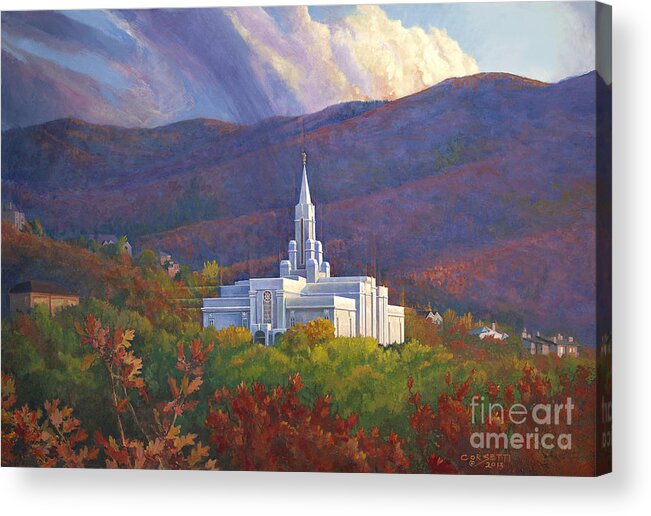 Bountiful Temple Acrylic Print featuring the painting Bountiful Temple in the mountains by Robert Corsetti